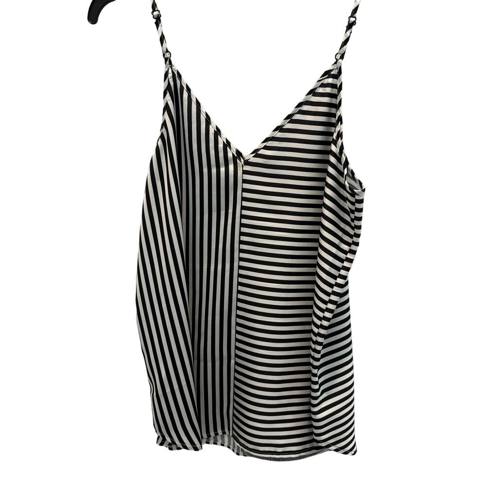 NWOT Silky Spaghetti Strap Top Black White Stripes Size MEDIUM
